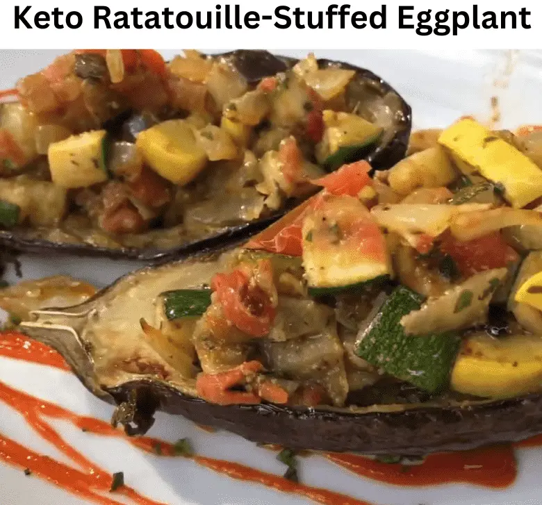 Keto Ratatouille-Stuffed Eggplant